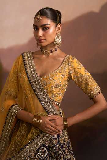 Buy_Angad Singh_Blue Raw Silk V-neck Pichhli Raat Lehenga Set 