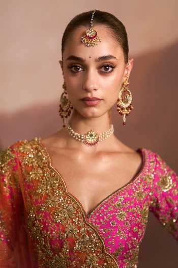 Angad Singh_Multi Color Raw Silk V-neck Boliyan Embroidered Lehenga Set _at_Aza_Fashions