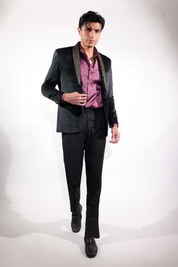 Jubinav Chadha Black Velvet Hand Embroidered Blazer