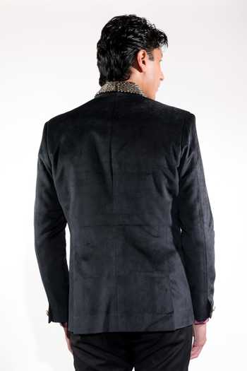Jubinav Chadha Black Velvet Hand Embroidered Blazer