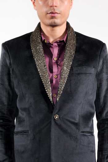 Buy Jubinav Chadha Black Velvet Hand Embroidered Blazer Buy_Jubinav Chadha_Black Velvet Hand Embroidered Blazer