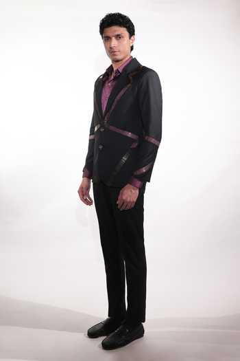 Jubinav Chadha_Black Viscose, Polyester, Wool Embroidered Blazer Set _Online_at_Aza_Fashions