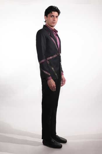 Buy_Jubinav Chadha_Black Viscose, Polyester, Wool Embroidered Blazer Set _Online_at_Aza_Fashions