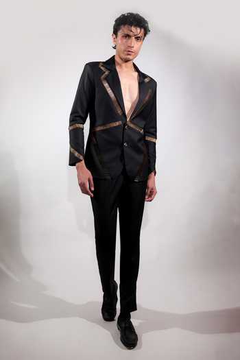 Jubinav Chadha Black Embroidered Blazer Set 