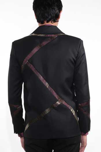 Jubinav Chadha_Black Viscose, Polyester, Wool Embroidered Blazer Set _at_Aza_Fashions