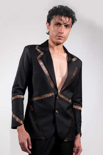 Buy_Jubinav Chadha_Black Viscose, Polyester, Wool Embroidered Blazer Set 