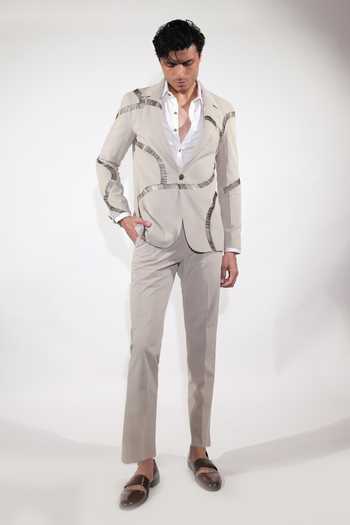Jubinav Chadha Greige Embroidered Blazer Set 