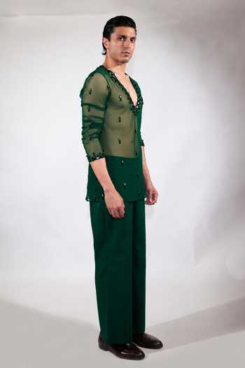 Buy Jubinav Chadha Emerald Green Net Mirror Embroidered Short Kurta Set Online at Aza Fashions Buy_Jubinav Chadha_Emerald Green Net Mirror Embroidered Short Kurta Set _Online_at_Aza_Fashions