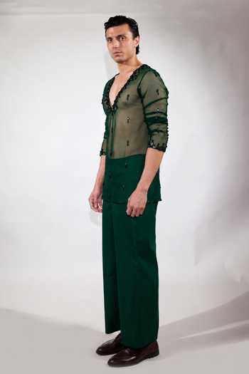 Shop Jubinav Chadha Emerald Green Net Mirror Embroidered Short Kurta Set Online at Aza Fashions Shop_Jubinav Chadha_Emerald Green Net Mirror Embroidered Short Kurta Set _Online_at_Aza_Fashions