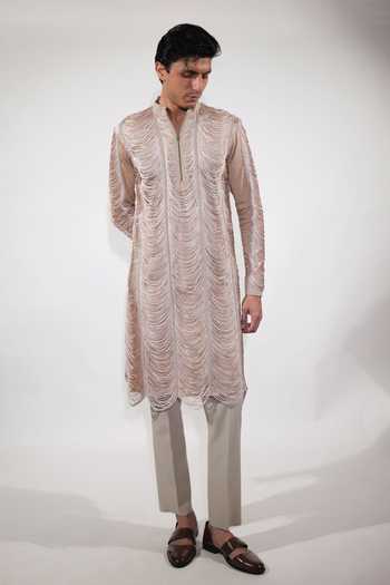 Jubinav Chadha Beige Fringed Kurta Set 