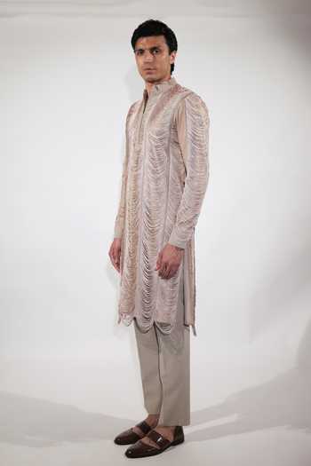 Buy Jubinav Chadha Beige Suede, Cotton, Lycra Fringed Kurta Set Online at Aza Fashions Buy_Jubinav Chadha_Beige Suede, Cotton, Lycra Fringed Kurta Set _Online_at_Aza_Fashions