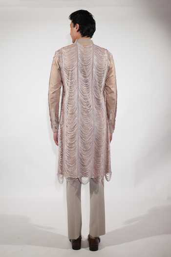 Jubinav Chadha Beige Fringed Kurta Set 