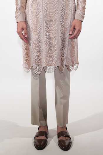 Jubinav Chadha Beige Suede, Cotton, Lycra Fringed Kurta Set at Aza Fashions Jubinav Chadha_Beige Suede, Cotton, Lycra Fringed Kurta Set _at_Aza_Fashions