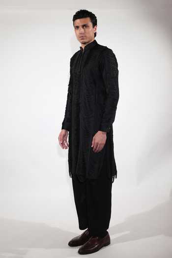 Buy Jubinav Chadha Black Cotton, Velvet, Lycra Fringed Kurta Set Online at Aza Fashions Buy_Jubinav Chadha_Black Cotton, Velvet, Lycra Fringed Kurta Set _Online_at_Aza_Fashions
