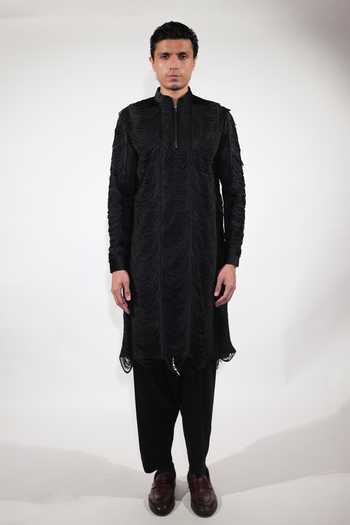 Jubinav Chadha Black Fringed Kurta Set 
