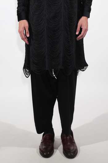 Shop Jubinav Chadha Black Cotton, Velvet, Lycra Fringed Kurta Set Online at Aza Fashions Shop_Jubinav Chadha_Black Cotton, Velvet, Lycra Fringed Kurta Set _Online_at_Aza_Fashions