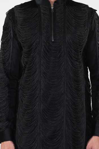 Jubinav Chadha Black Cotton, Velvet, Lycra Fringed Kurta Set at Aza Fashions Jubinav Chadha_Black Cotton, Velvet, Lycra Fringed Kurta Set _at_Aza_Fashions