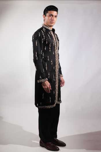 Buy Jubinav Chadha Black Cotton, Lycra Shell Work Fringed Embroidered Kurta Set Online at Aza Fashions Buy_Jubinav Chadha_Black Cotton, Lycra Shell Work Fringed Embroidered Kurta Set _Online_at_Aza_Fashions
