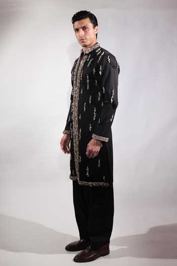 Shop Jubinav Chadha Black Cotton, Lycra Shell Work Fringed Embroidered Kurta Set Online at Aza Fashions Shop_Jubinav Chadha_Black Cotton, Lycra Shell Work Fringed Embroidered Kurta Set _Online_at_Aza_Fashions
