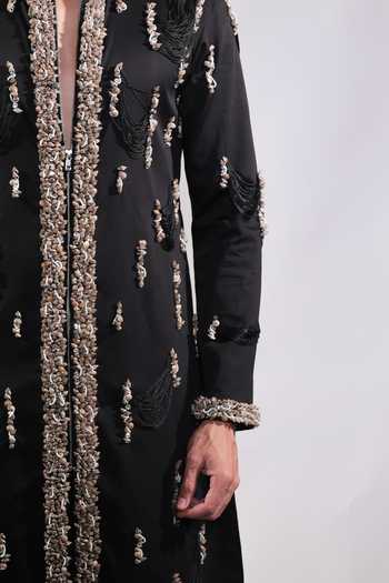 Buy Jubinav Chadha Black Cotton, Lycra Shell Work Fringed Embroidered Kurta Set Buy_Jubinav Chadha_Black Cotton, Lycra Shell Work Fringed Embroidered Kurta Set