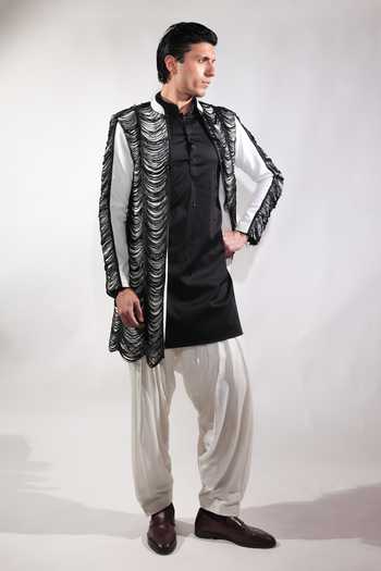 Jubinav Chadha Fringed Open Jacket & Kurta Set 