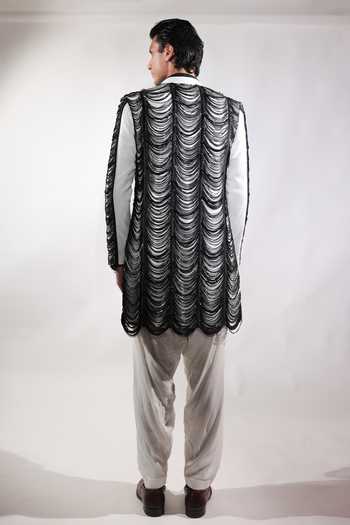 Jubinav Chadha Fringed Open Jacket & Kurta Set 