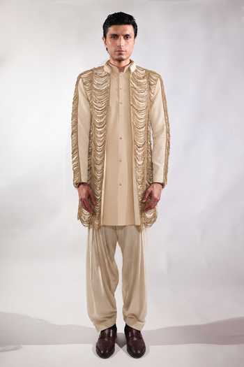 Jubinav Chadha Fringed Open Jacket & Kurta Set 