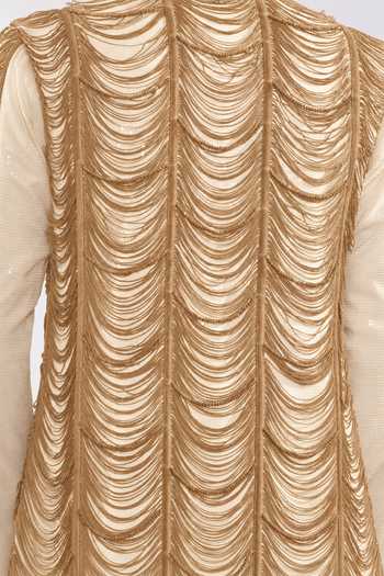 Buy Jubinav Chadha Beige Cotton, Georgette, Lycra Fringed Open Jacket And Kurta Set Buy_Jubinav Chadha_Beige Cotton, Georgette, Lycra Fringed Open Jacket And Kurta Set