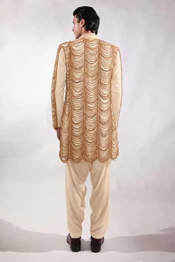 Jubinav Chadha Fringed Open Jacket & Kurta Set 