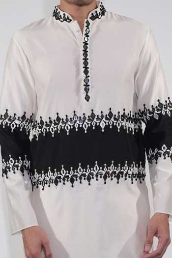 Buy Jubinav Chadha Black Silk, Chanderi Mirror Embroidered Kurta Set Buy_Jubinav Chadha_Black Silk, Chanderi Mirror Embroidered Kurta Set