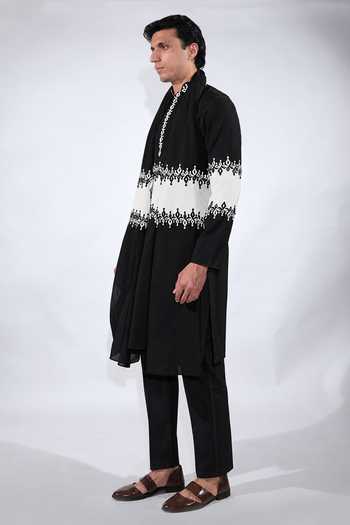 Buy_Jubinav Chadha_Black Silk, Chanderi Mirror Work Kurta Set _Online_at_Aza_Fashions