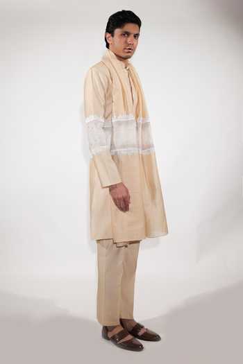 Jubinav Chadha Cream Silk, Chanderi Colorblock Kurta Set Online at Aza Fashions Jubinav Chadha_Cream Silk, Chanderi Colorblock Kurta Set _Online_at_Aza_Fashions