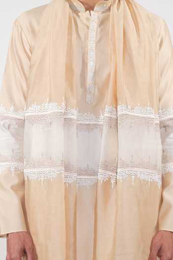 Shop Jubinav Chadha Cream Silk, Chanderi Colorblock Kurta Set Online at Aza Fashions Shop_Jubinav Chadha_Cream Silk, Chanderi Colorblock Kurta Set _Online_at_Aza_Fashions