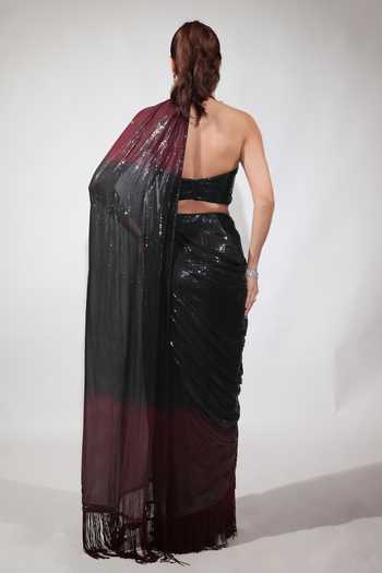 Jubinav Chadha Black & Burgundy Ombre Saree Gown 