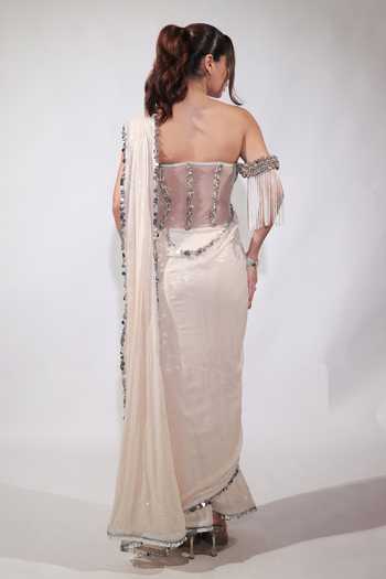 Jubinav Chadha Sequin Draped Saree With Embroidered Corset 