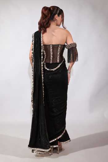 Jubinav Chadha Sequin Pre-Draped Saree With Embroidered Corset 