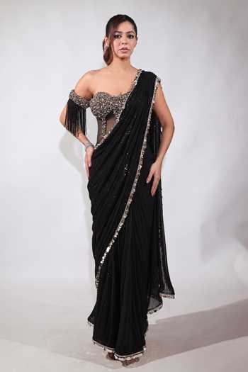 Jubinav Chadha Sequin Pre-Draped Saree With Embroidered Corset 