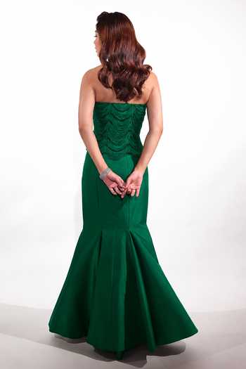 Jubinav Chadha Emerald Fringed Corset & Fishtail Skirt 