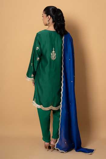 Kameez Emerald Blue Embroidered Kurta Set