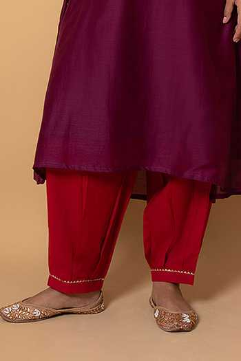 Kameez Purple Chanderi, Cotton V-neck Embroidered Kurta And Pant Set Online at Aza Fashions Kameez_Purple Chanderi, Cotton V-neck Embroidered Kurta And Pant Set _Online_at_Aza_Fashions