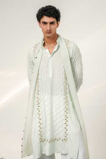 Shwetanga_Blue Silk, Crepe Victorian Gleam Embroidered Kurta Set _Online_at_Aza_Fashions