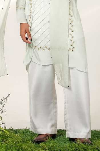 Buy_Shwetanga_Blue Silk, Crepe Victorian Gleam Embroidered Kurta Set _Online_at_Aza_Fashions