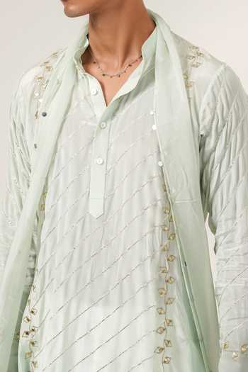 Shop_Shwetanga_Blue Silk, Crepe Victorian Gleam Embroidered Kurta Set _Online_at_Aza_Fashions