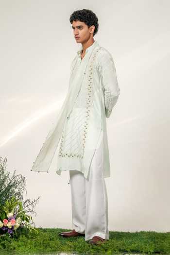 Shwetanga_Blue Silk, Crepe Victorian Gleam Embroidered Kurta Set _at_Aza_Fashions