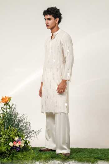 Buy Shwetanga Ivory Silk, Cotton Tassel Embroidered Kurta Set Online at Aza Fashions Buy_Shwetanga_Ivory Silk, Cotton Tassel Embroidered Kurta Set _Online_at_Aza_Fashions