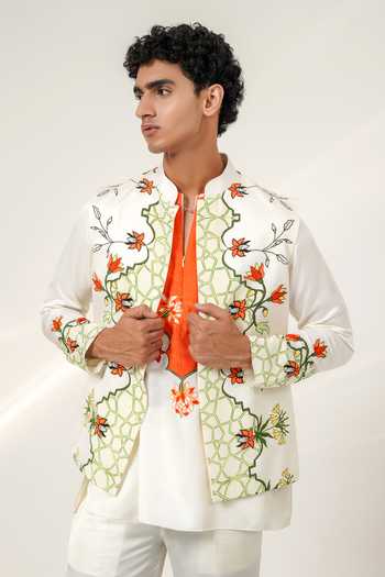 Buy Shwetanga Ivory Silk Embroidery Eden Patchwork Bandhgala And Kurta Set Online at Aza Fashions Buy_Shwetanga_Ivory Silk Embroidery Eden Patchwork Bandhgala And Kurta Set _Online_at_Aza_Fashions