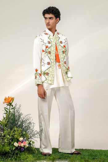 Shop Shwetanga Ivory Silk Embroidery Eden Patchwork Bandhgala And Kurta Set Online at Aza Fashions Shop_Shwetanga_Ivory Silk Embroidery Eden Patchwork Bandhgala And Kurta Set _Online_at_Aza_Fashions