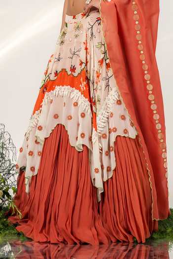 Shop Shwetanga Ivory Cotton, Organza Sweetheart Neck Garden Print Lehenga Set Online at Aza Fashions Shop_Shwetanga_Ivory Cotton, Organza Sweetheart Neck Garden Print Lehenga Set _Online_at_Aza_Fashions
