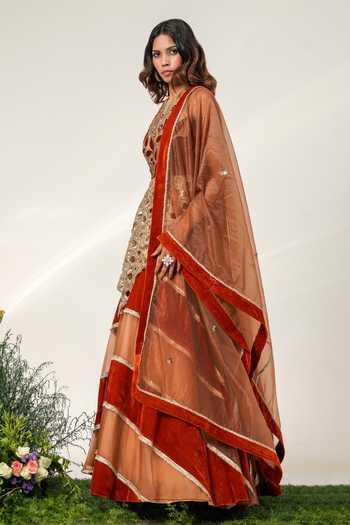 Buy Shwetanga Gold Cotton, Organza, Tissue, Velvet Round The Royals Stripe Pattern Lehenga Set Online at Aza Fashions Buy_Shwetanga_Gold Cotton, Organza, Tissue, Velvet Round The Royals Stripe Pattern Lehenga Set _Online_at_Aza_Fashions