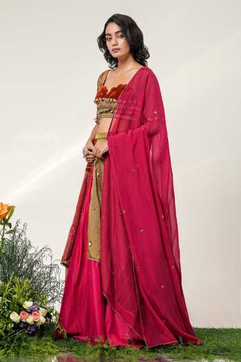 Buy Shwetanga Multi Color Cotton, Organza, Chanderi, Flora Valley Embroidered Lehenga Set Online at Aza Fashions Buy_Shwetanga_Multi Color Cotton, Organza, Chanderi, Flora Valley Embroidered Lehenga Set _Online_at_Aza_Fashions